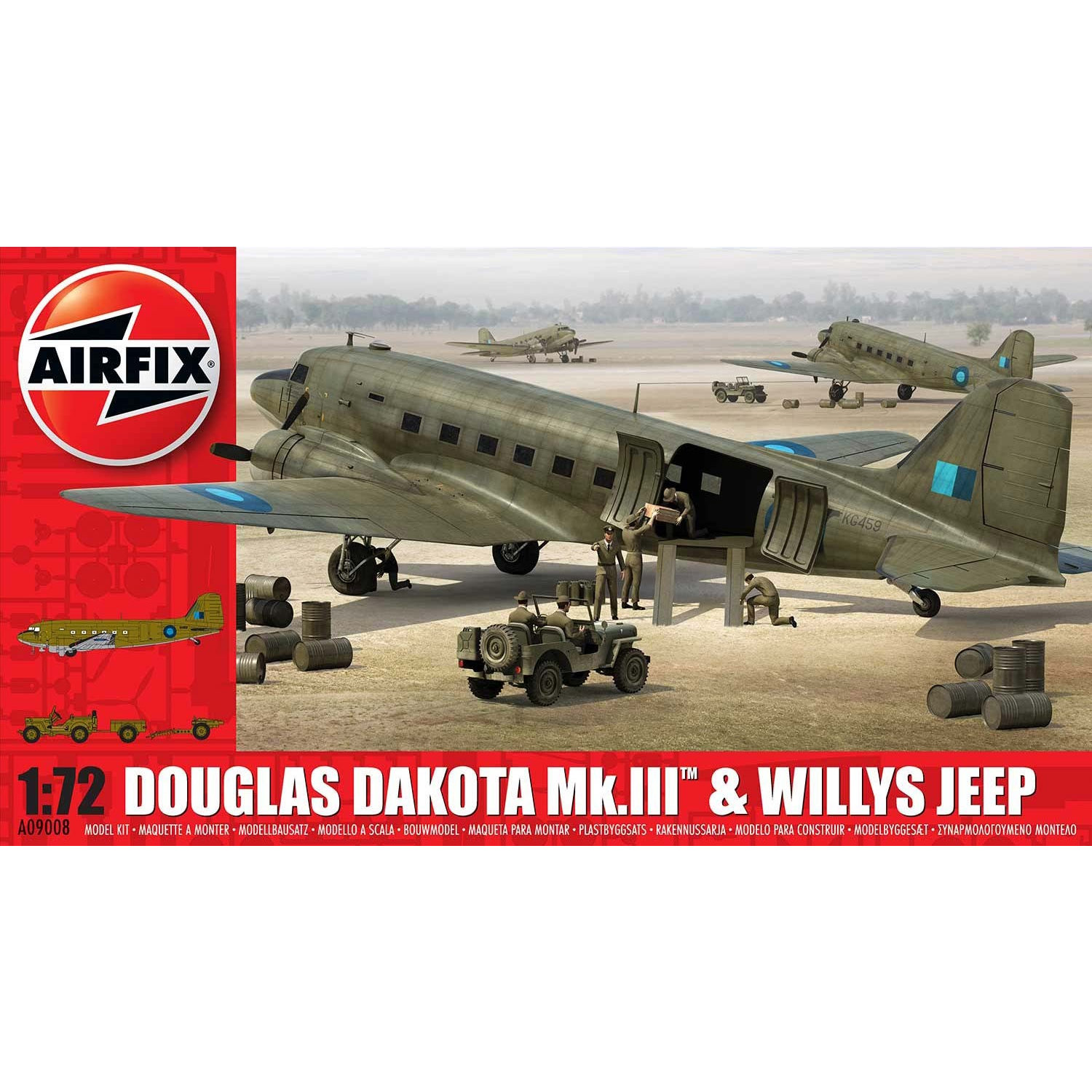 Plastikov model letadla Douglas Dakota MkIII with Willys Jeep (1:72) - Airfix A09008