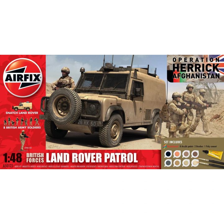 Plastikov model vozidla British Forces - Land Rover Patrol (1:48) - Gift Set, vetn barev a lepidla - Airfix A50121