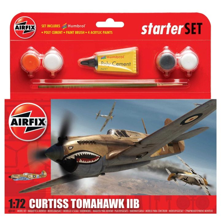 Plastikov model letadla Curtiss Tomahawk IIB (1:72) - Starter Set, vetn barev a lepidla - Airfix A55101