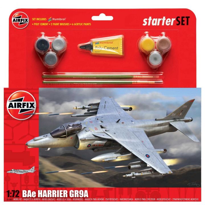 Plastikov model letadla Bae Harrier GR9 (1:72) - Starter Set, vetn barev a lepidla - Airfix A55300