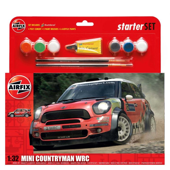 Plastikov model auta Mini Countryman WRC (1:32) - Starter Set, vetn barev a lepidla - Airfix A55304