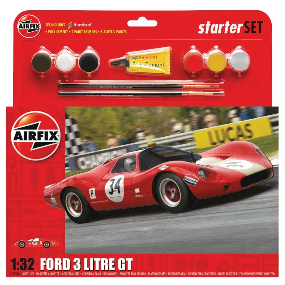 Plastikov model auta Ford 3 Litre GT (1:32) - reedice - Starter Set, vetn barev a lepidla - Airfix A55308