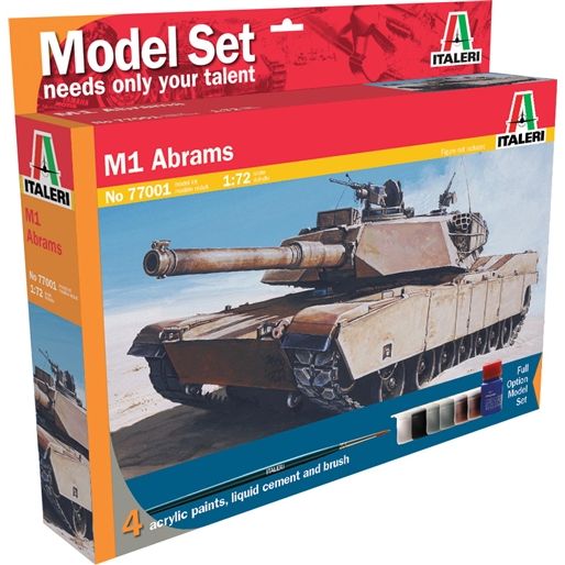 Plastikov model tanku M1 Abrams (1:72) - Model Set, vetn barev a lepidla - Italeri 77001