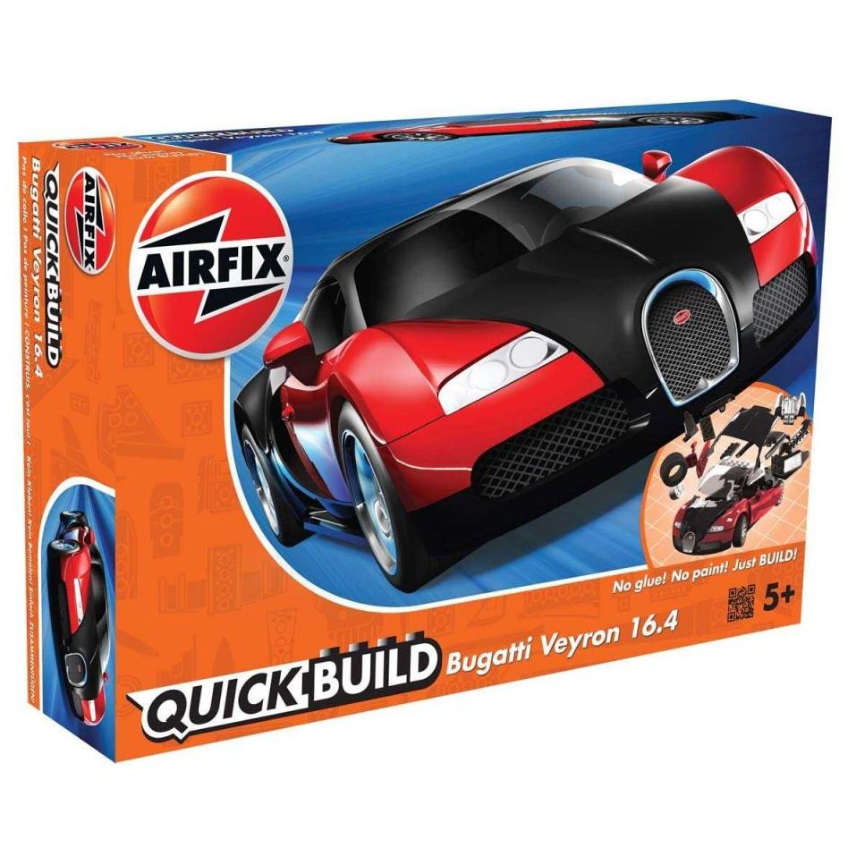 Plastikov model auta Bugatti Veyron - erven - Quick Build, zacvakvac jako LEGO - Airfix J6020